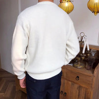 Loose Fit Thick Cotton Men's Sweater – Green, Blue, Black & White | Daily Comfort | Korean-Inspired Old Money Style Prendersons
