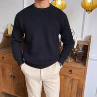 Loose Fit Thick Cotton Men's Sweater – Green, Blue, Black & White | Daily Comfort | Korean-Inspired Old Money Style Prendersons