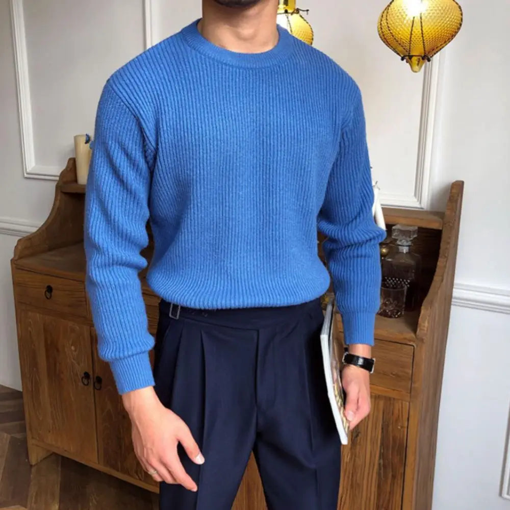 Loose Fit Thick Cotton Men's Sweater – Green, Blue, Black & White | Daily Comfort | Korean-Inspired Old Money Style Prendersons