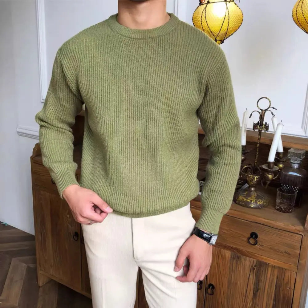 Loose Fit Thick Cotton Men's Sweater – Green, Blue, Black & White | Daily Comfort | Korean-Inspired Old Money Style Prendersons