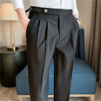 Draped men's straight suit pants - black