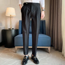 Draped men's straight suit pants - black