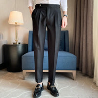 Draped men's straight suit pants - black