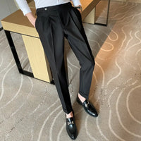 Draped men's straight suit pants - black