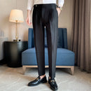 Draped men's straight suit pants - black