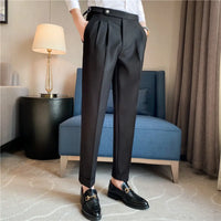 Draped men's straight suit pants - black