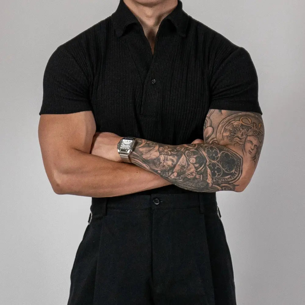 Men’s black short sleeve polo
