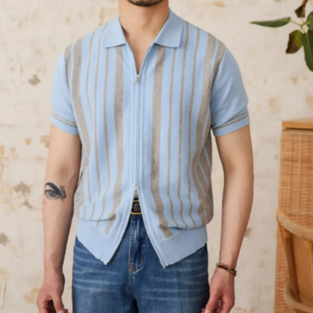 Vintage Stripe Cotton Knitted Short-sleeved Cardigan Prendersons