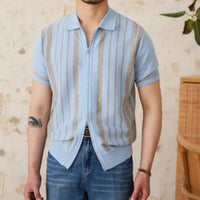 Vintage Stripe Cotton Knitted Short-sleeved Cardigan Prendersons