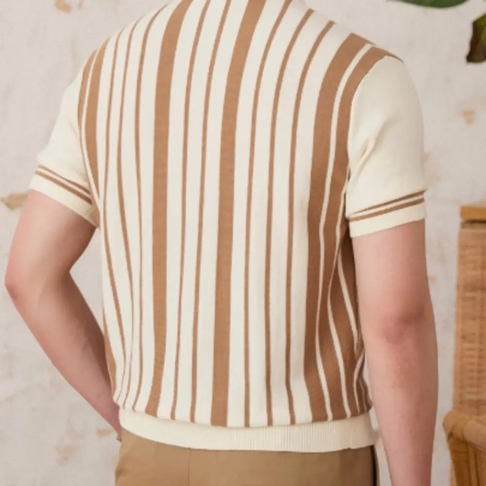 Vintage Stripe Cotton Knitted Short-sleeved Cardigan Prendersons