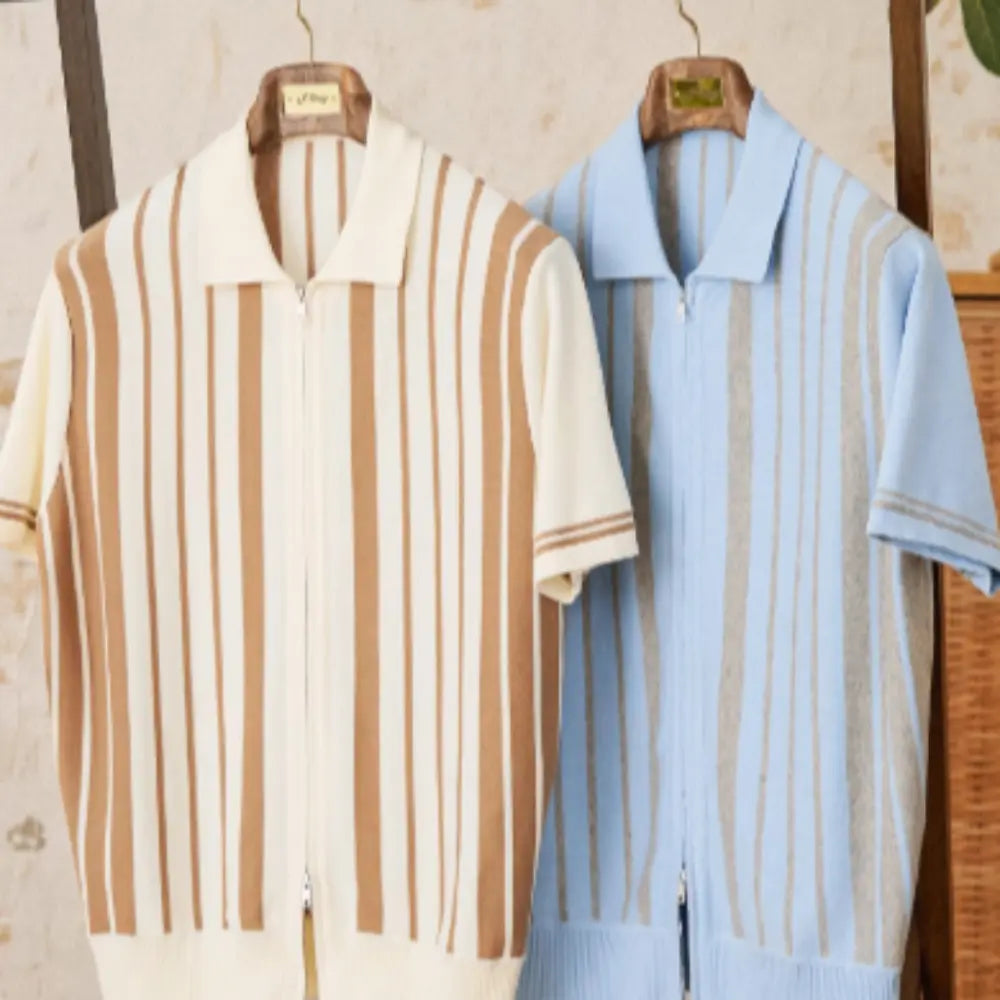 Vintage Stripe Cotton Knitted Short-sleeved Cardigan Prendersons