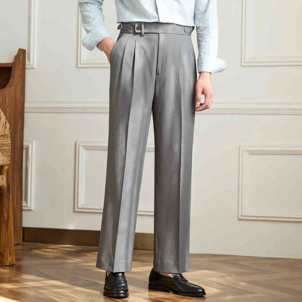 Relaxed Fit Casual Wide Leg Trousers – Black/Grey | Non-Iron Comfort | Old Money Menswear