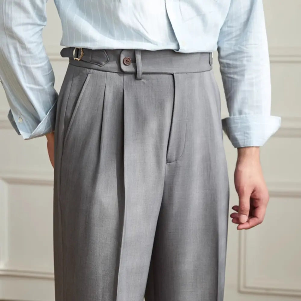 Relaxed Fit Casual Wide Leg Trousers – Black/Grey | Non-Iron Comfort | Old Money Menswear