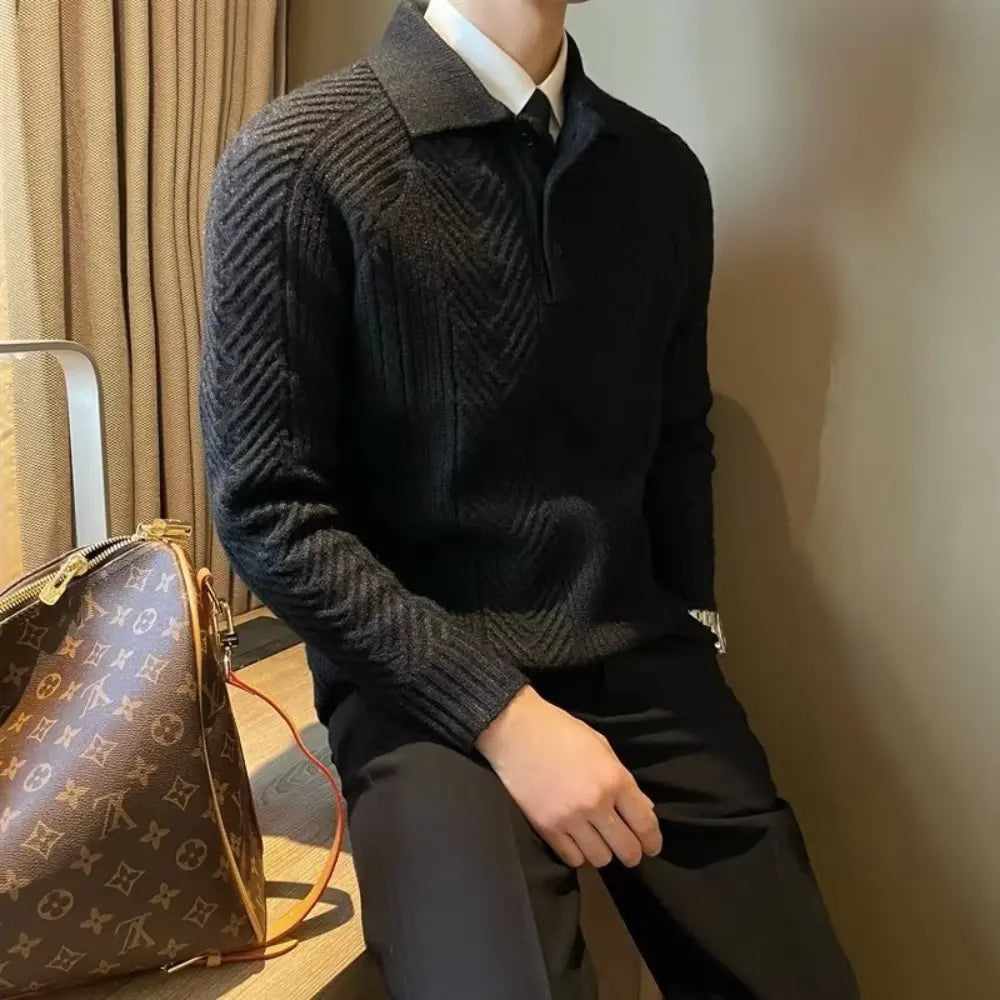 Winter Thermal Base Pullover Mens Polo Sweater Shirt– Black, Apricot & Grey | Winter Leisurewear | Old Money Style Prendersons