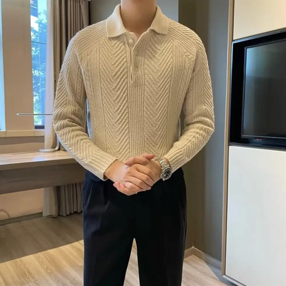 Winter Thermal Base Pullover Mens Polo Sweater Shirt– Black, Apricot & Grey | Winter Leisurewear | Old Money Style Prendersons