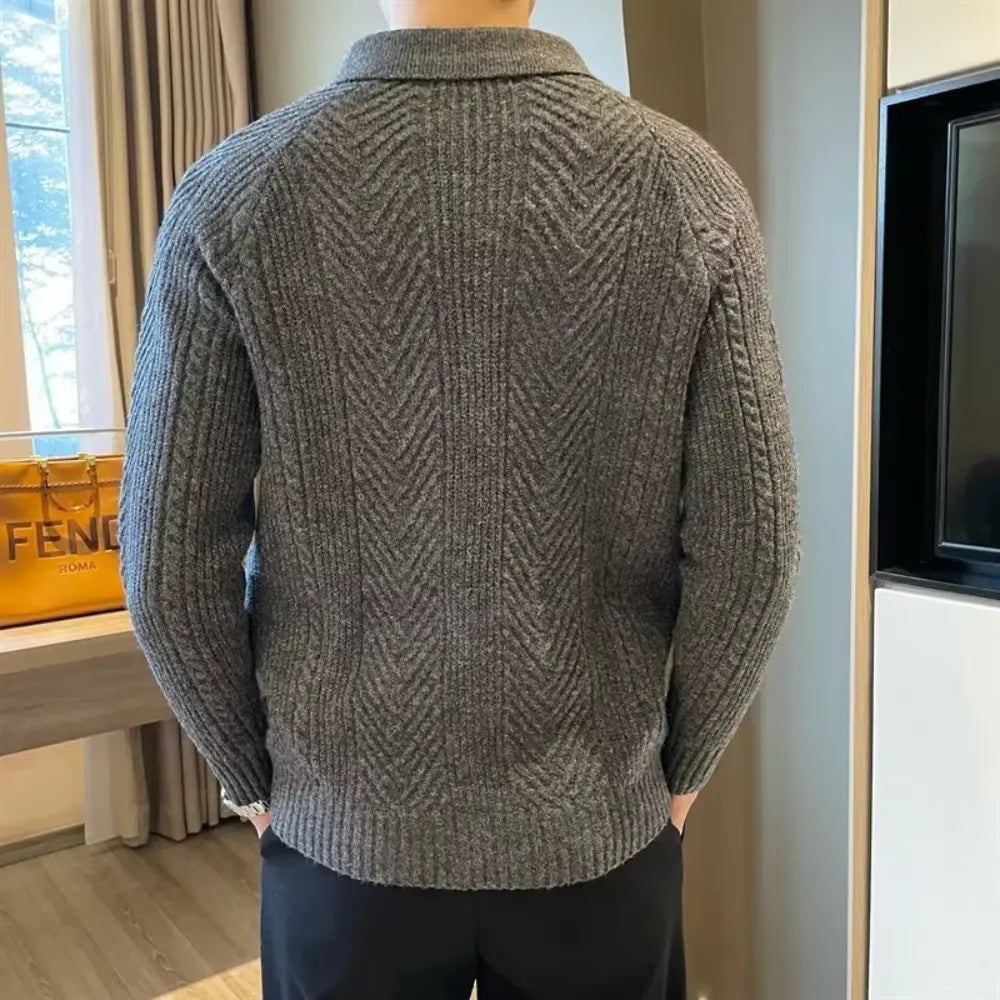 Winter Thermal Base Pullover Mens Polo Sweater Shirt– Black, Apricot & Grey | Winter Leisurewear | Old Money Style Prendersons