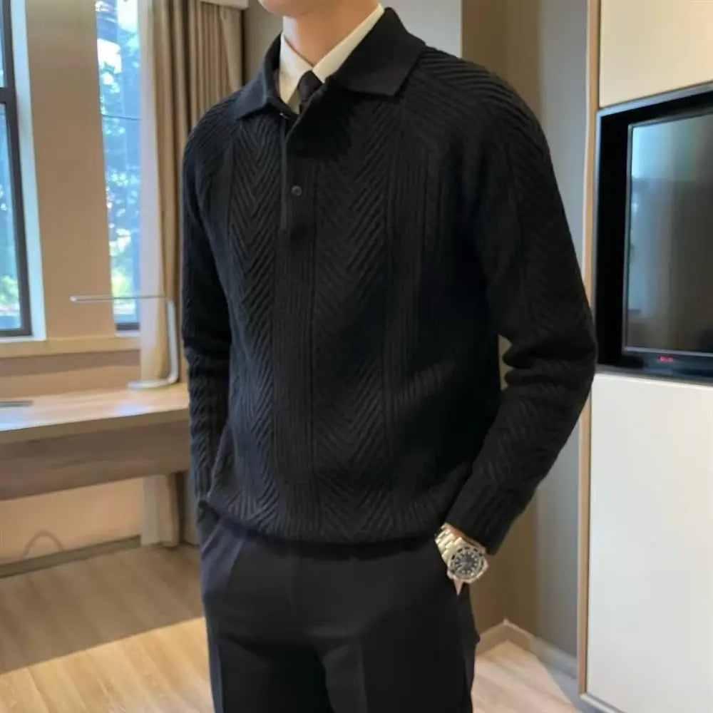 Winter Thermal Base Pullover Mens Polo Sweater Shirt– Black, Apricot & Grey | Winter Leisurewear | Old Money Style Prendersons