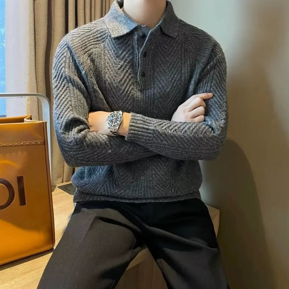 Winter Thermal Base Pullover Mens Polo Sweater Shirt– Black, Apricot & Grey | Winter Leisurewear | Old Money Style