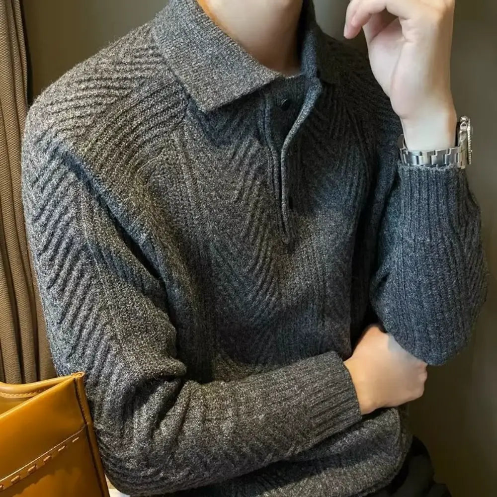 Winter Thermal Base Pullover Mens Polo Sweater Shirt– Black, Apricot & Grey | Winter Leisurewear | Old Money Style Prendersons