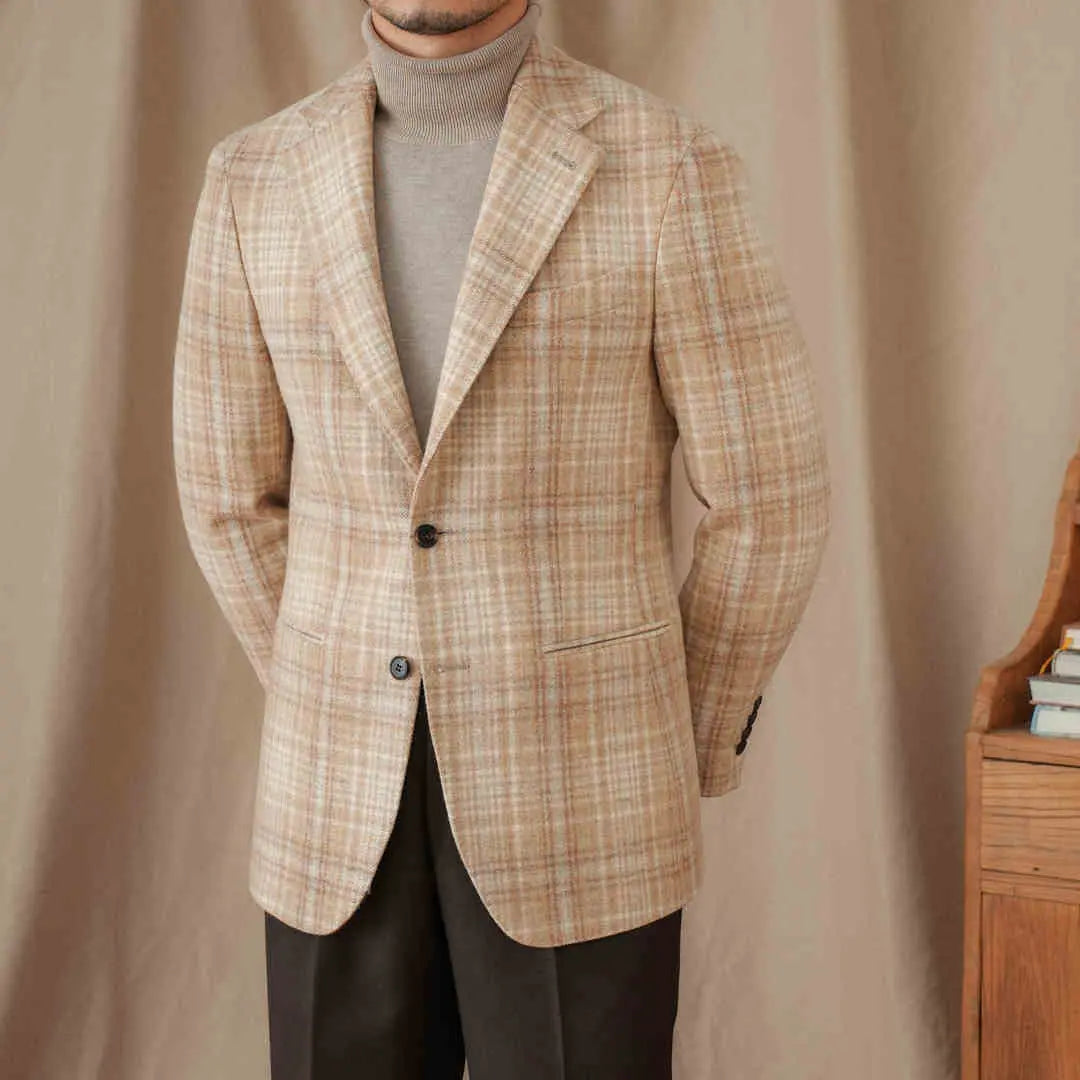 Slim Fit Wool Retro Blazer – Khaki | Versatile Formalwear | Timeless Old Money Style