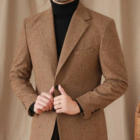 Wool Slim-fit Houndstooth Vintage Coat For Men Prendersons