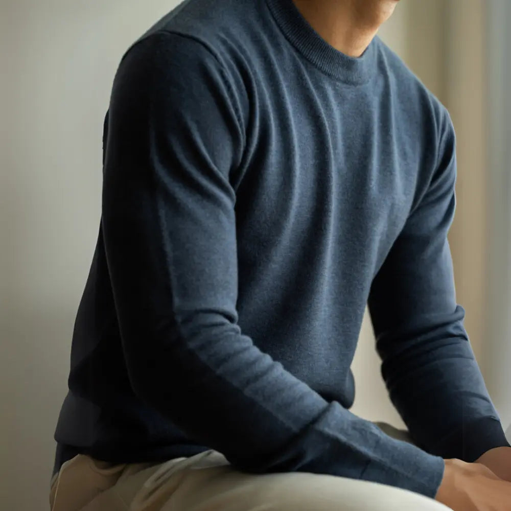 Wool Tencel Round Neck Commuter Solid Color Base Sweater Prendersons