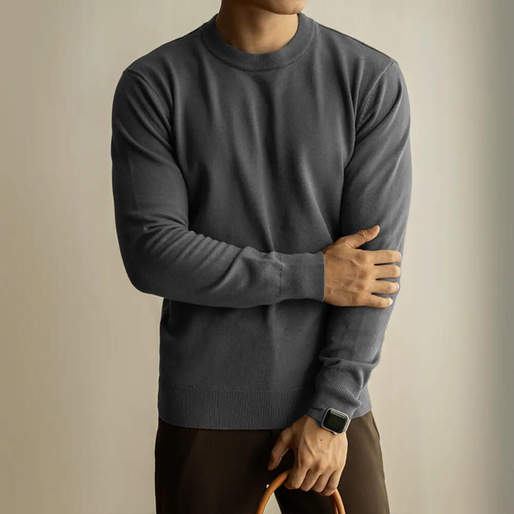 Wool Tencel Round Neck Commuter Solid Color Base Sweater Prendersons