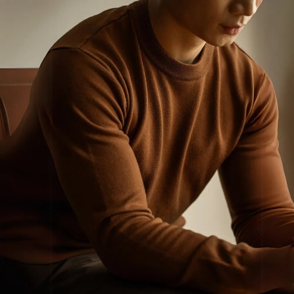 Wool Tencel Round Neck Commuter Solid Color Base Sweater Prendersons