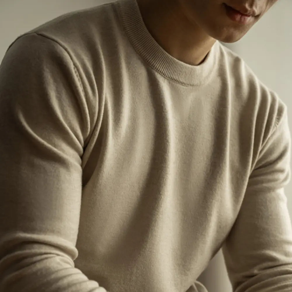 Wool Tencel Round Neck Commuter Solid Color Base Sweater Prendersons