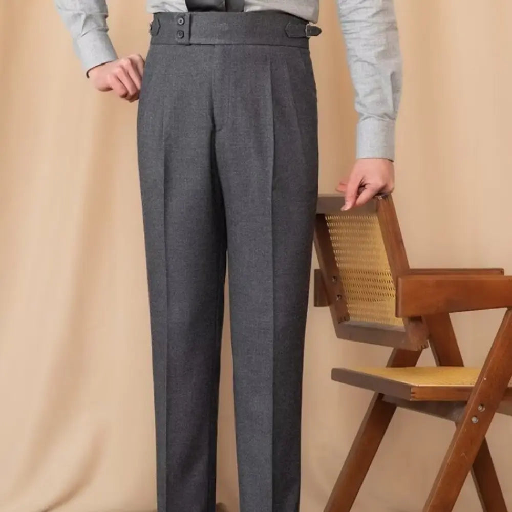 Young British Casual High Waist Pants Men's Warm Straight - Apricot, Dark Grey | Spring & Autumn Casual | Old Money Menswear