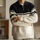 Young Contrast Color Striped Lapel Sweater Men's Casual Zipper Prendersons