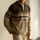 Young Contrast Color Striped Lapel Sweater Men's Casual Zipper Prendersons