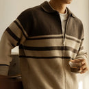 Young Contrast Color Striped Lapel Sweater Men's Casual Zipper Prendersons