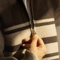 Young Contrast Color Striped Lapel Sweater Men's Casual Zipper Prendersons