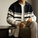 Young Contrast Color Striped Lapel Sweater Men's Casual Zipper Prendersons