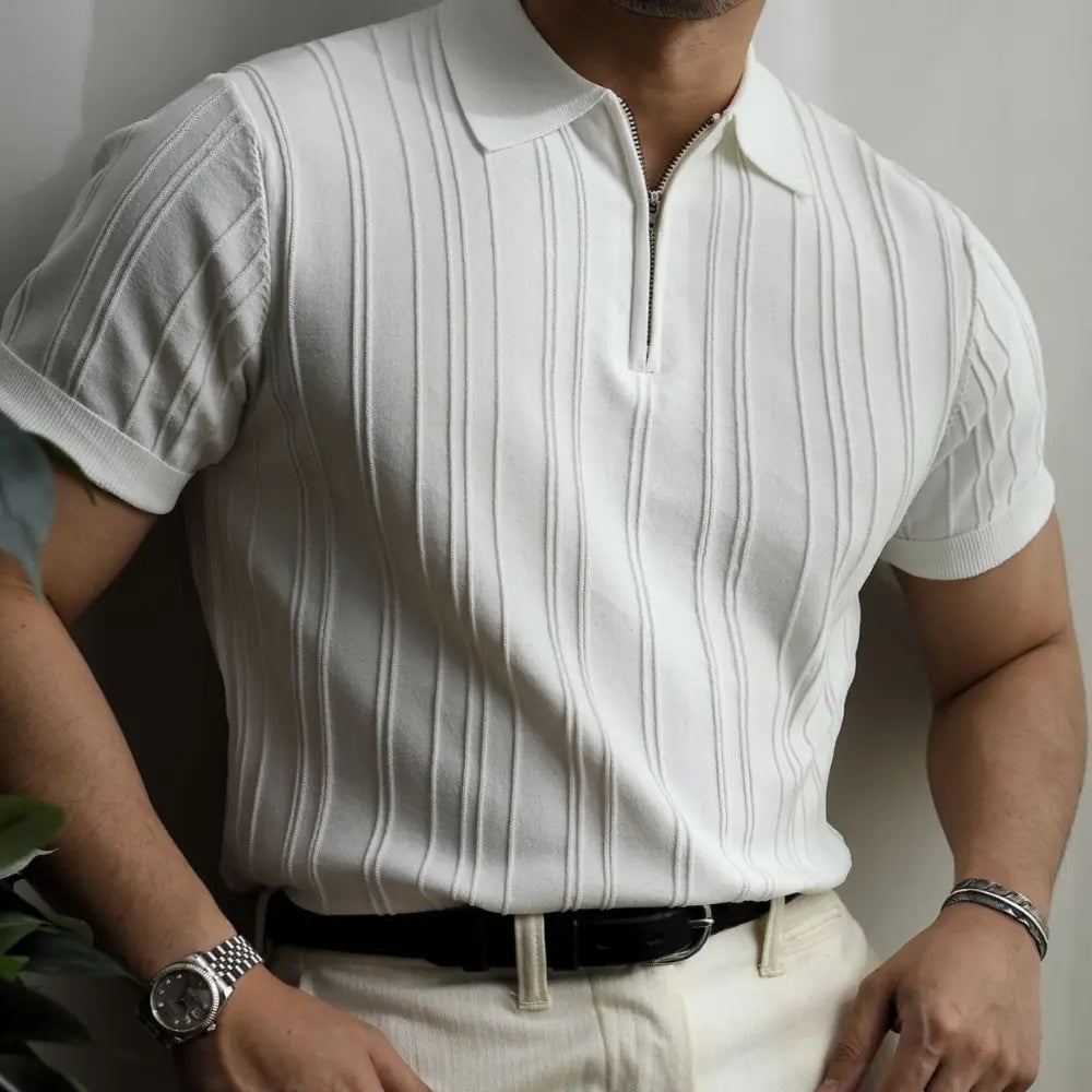 Loose Fit Mens Short Sleeve Polo Shirts – Zipper Knitted Collar | Old Money Menswear